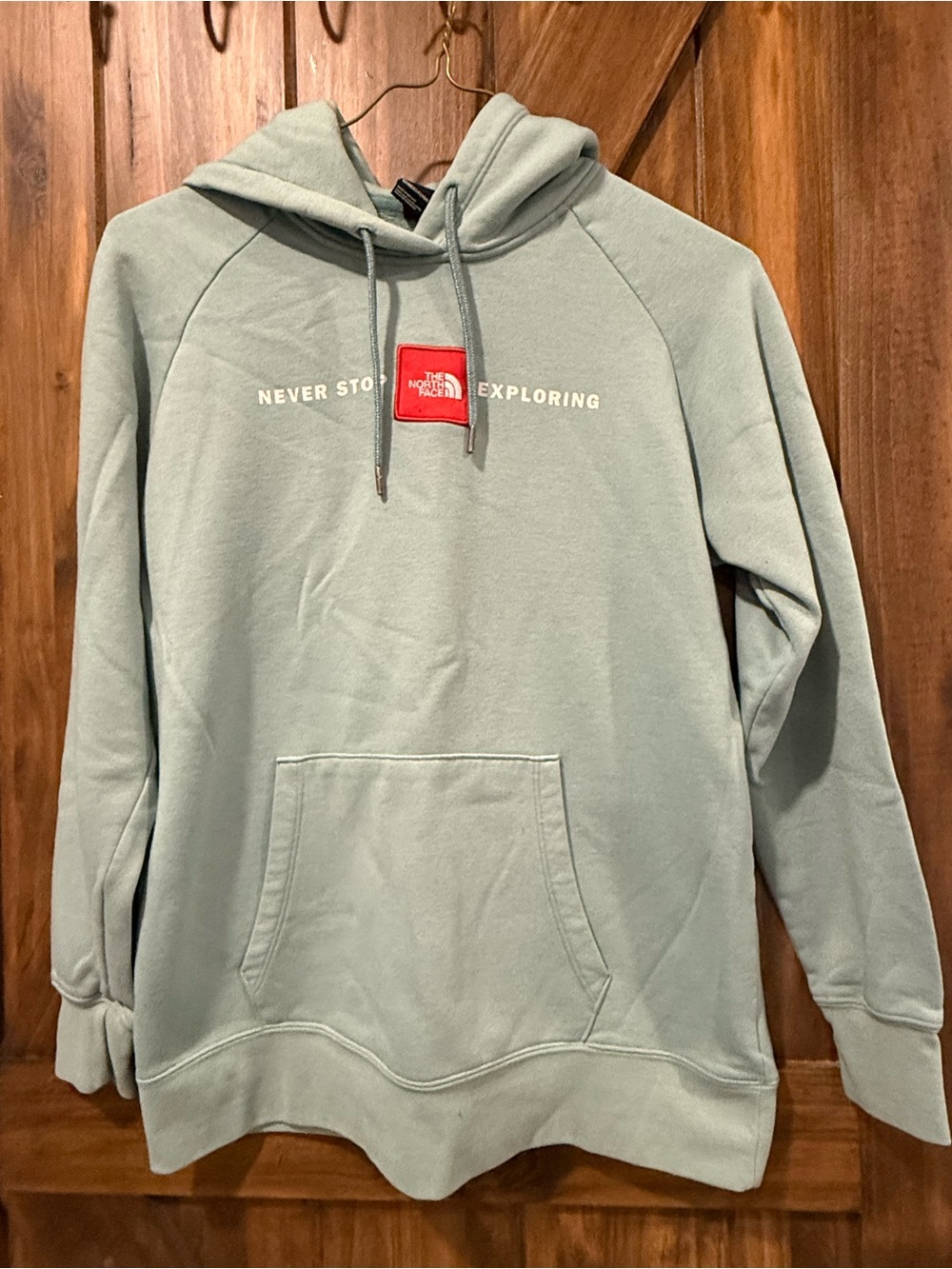 The North Face light Teal- Green Hoodie with Red Logo Patch - Picture 3 of 7